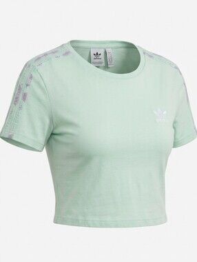 adidas Mint Green & Purple 3-Stripe Cropped T-Shirt Tee